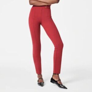 Spanx The Perfect Pull On Button Tapered Ankle Ponte Pants Deep Red